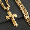 Złoty Warstwowy Krzyż Zawieszka z Jezusem splot Bizantyjski