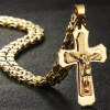 Złoty Wisiorek Krzyż z Jezusem i Modliwą, splot Bizantyjski Stal