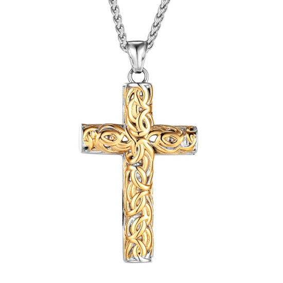 Srebrno-Złoty Wisiorek Krzyżyk z Ornamentami