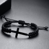 Bransoleta sznurek woskowany + czarny stalowy Krzyż