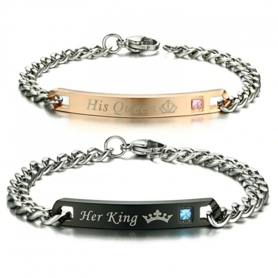 Bransoletki dla Pary Her King, His Queen stal 316L (para)