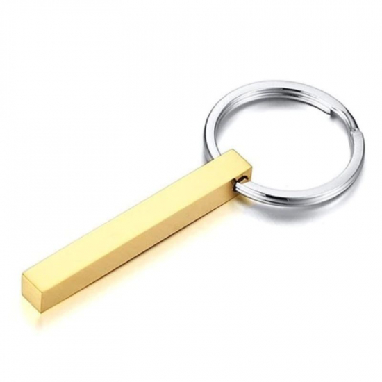 Złoty breloczek do kluczy Podłużny 3D stal 316L