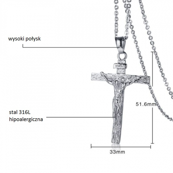 Srebrny Krzyż religijny ze stali 316L