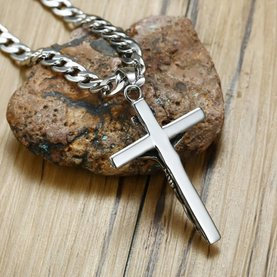 Krzyż Religijny z Jezusem Starożytne Srebro Stal 316L