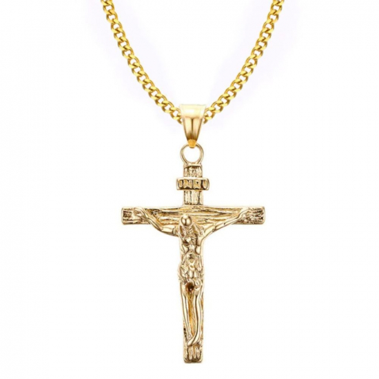 Złoty Krzyżyk Religijny INRI z Jezusem Stal Szlachetna