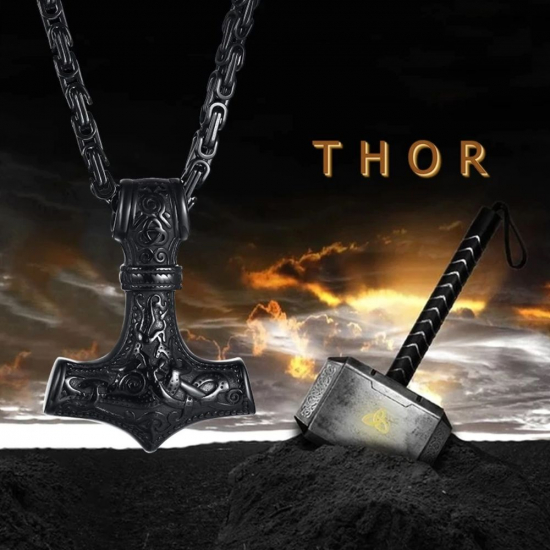 Czarny Duży Nordycki Wisiorek Młot Thora Vikingowie