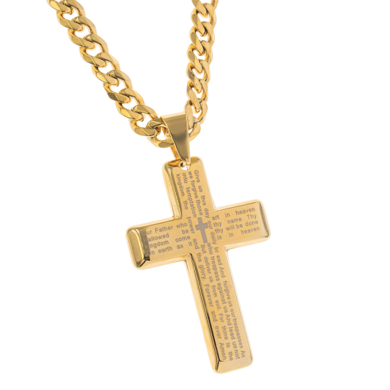 Złoty 18k Krzyżyk Zawieszka z Modlitwą Ojcze Nasz