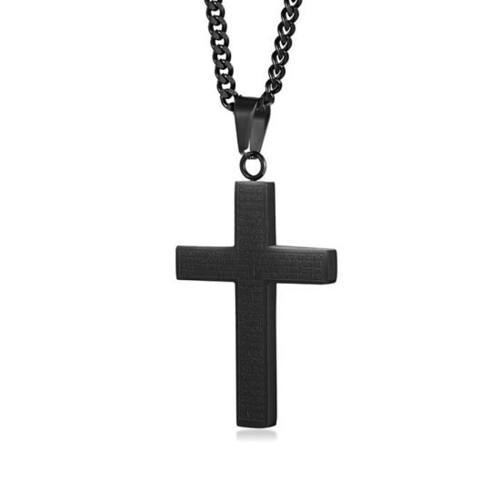 Czarna Zawieszka Krzyżyk z Modlitwą Ojcze Nasz