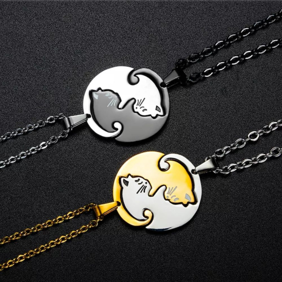Zawieszki Yin Yang Koty Złoto-Srebrne dla Przyjaciół / Pary